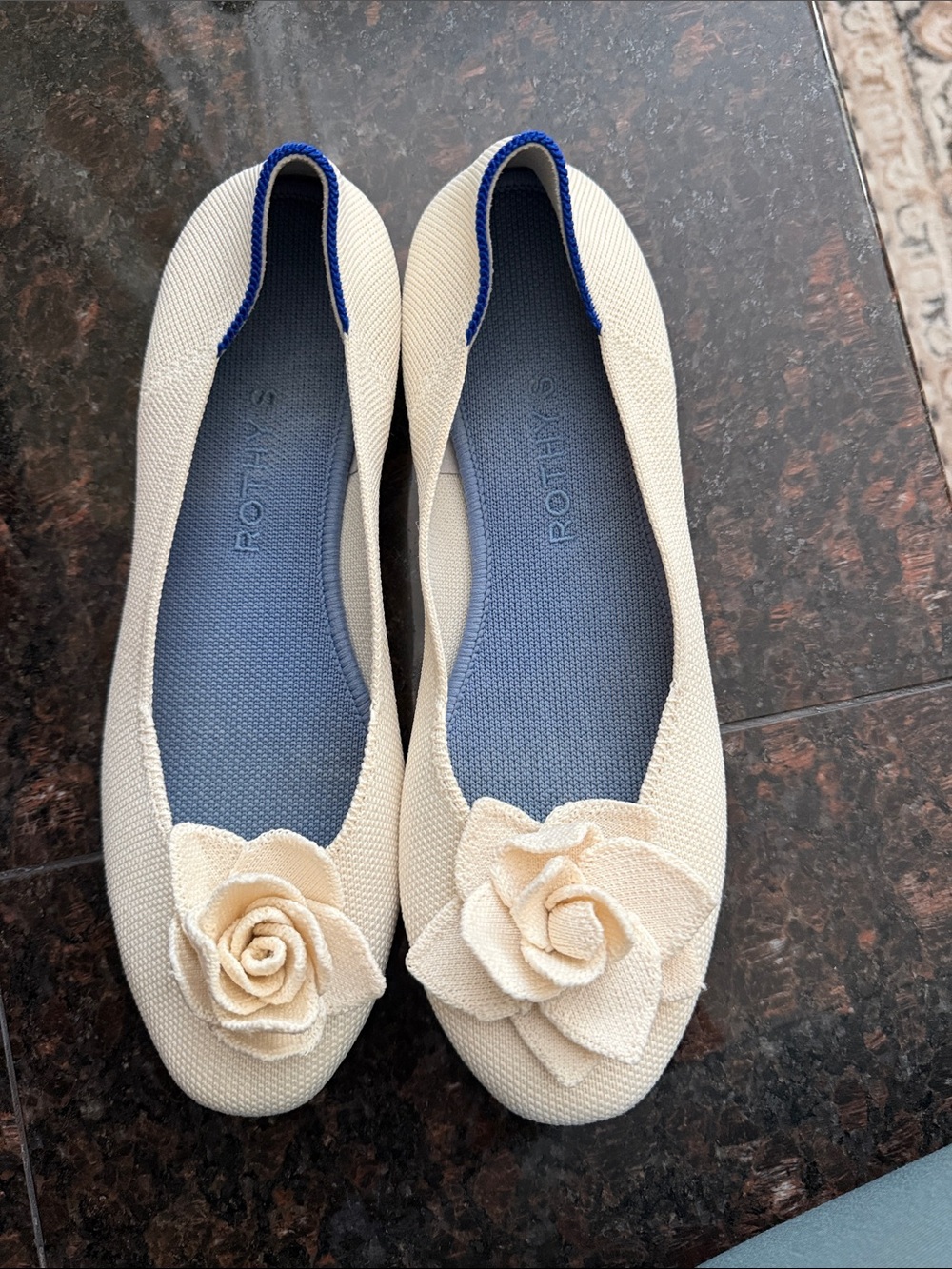 Rothy's Cream Ballet Flats with Floral Applique
